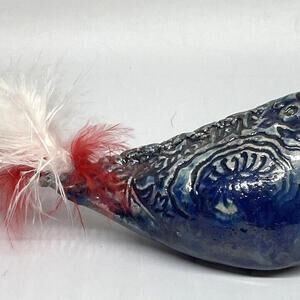 Chicken Rooster Hen Ceramic Glazed Folk Art Farmhouse Decor Feathers 9"‎ Length